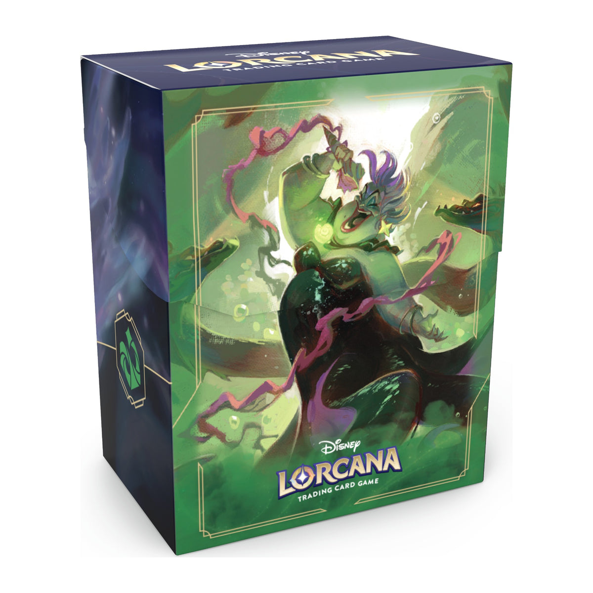 Disney Lorcana Archazia's Island Deck Box Ursula Deceiver of All Enchanted em inglês, fora da embalagem, vista da esquerda