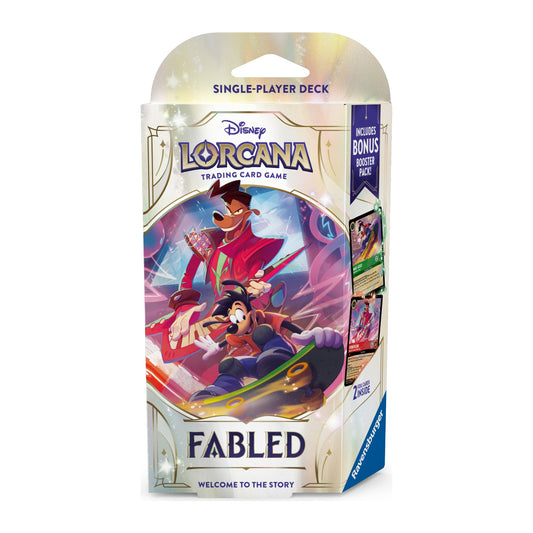 Disney Lorcana Fabled Starter Deck em inglês, deck das tintas Emerald e Ruby