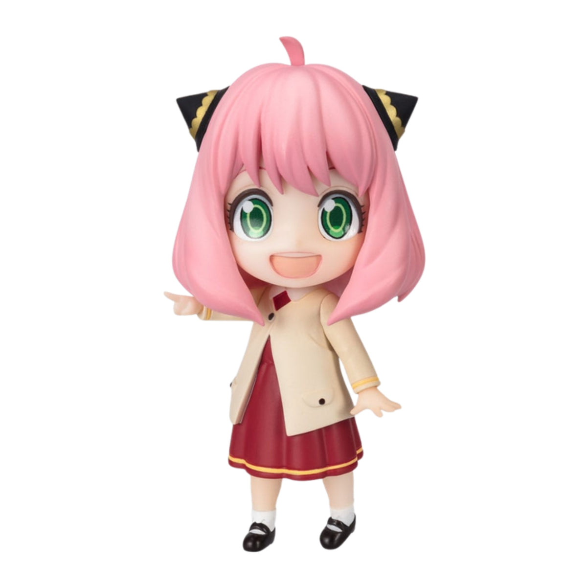 Figura Anya Forger Figuarts mini com roupa Odekeke 8 cm de Spy x Family, vista de frente de braços abertos sem base