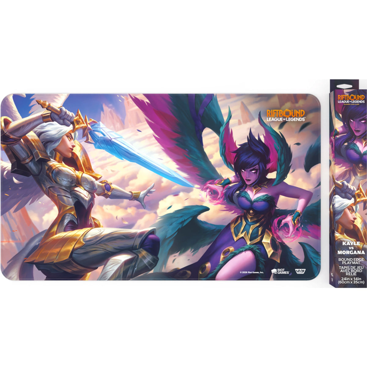 Playmat Riftbound Vendetta, design Kayle vs Morgana