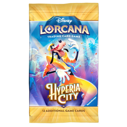 Booster Disney Lorcana Hyperia City em inglês, saqueta com o Pateta