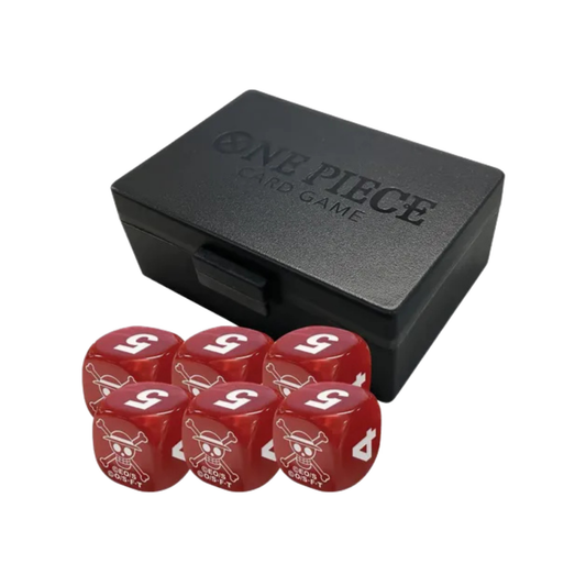 One Piece Card Game Official Dice and Dice Case, 6 dados vermelhos e caixa preta