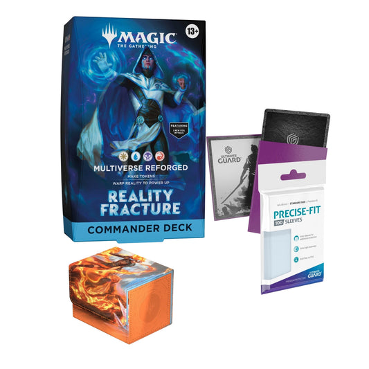 Bundle Magic: The Gathering Reality Fracture Commander Deck com deck box Ultimate Guard Sidewinder 100+, Cortex Sleeves Matte e Precise-Fit Sleeves