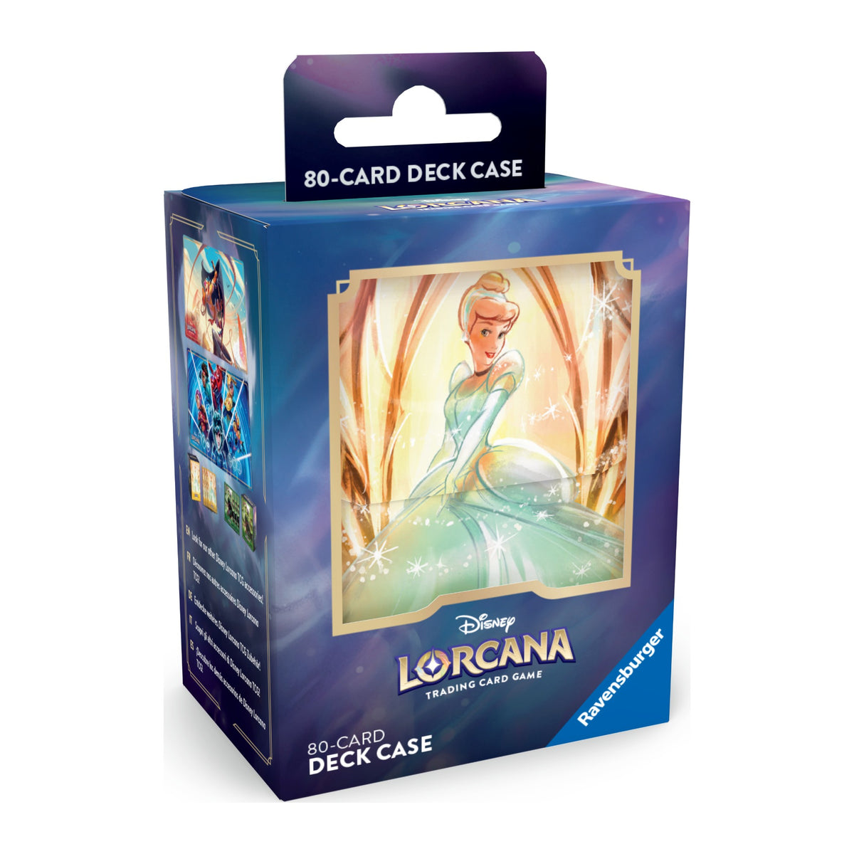Disney Lorcana Archazia's Island Deck Box Cinderella Ballroom Sensation Enchanted em inglês, na embalagem, vista da esquerda