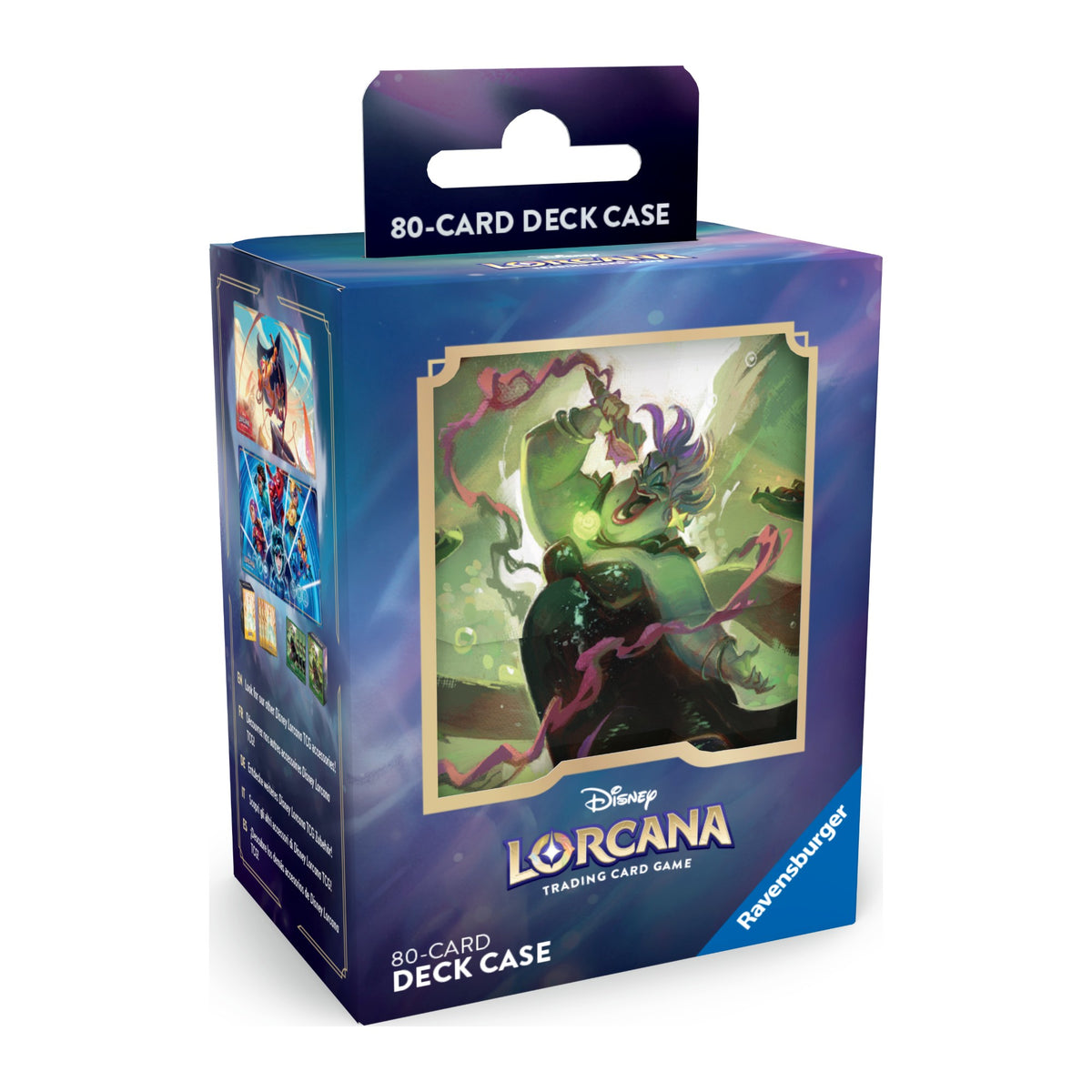 Disney Lorcana Archazia's Island Deck Box Ursula Deceiver of All Enchanted em inglês, na embalagem, vista da esquerda