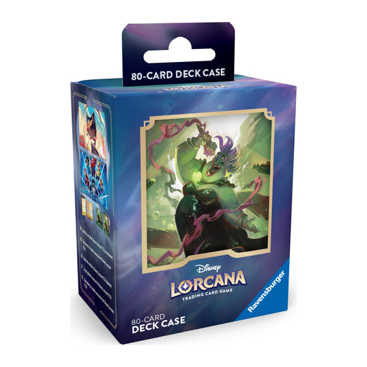 Disney Lorcana Archazia's Island Deck Box Ursula Deceiver of All Enchanted em inglês, na embalagem, vista da esquerda
