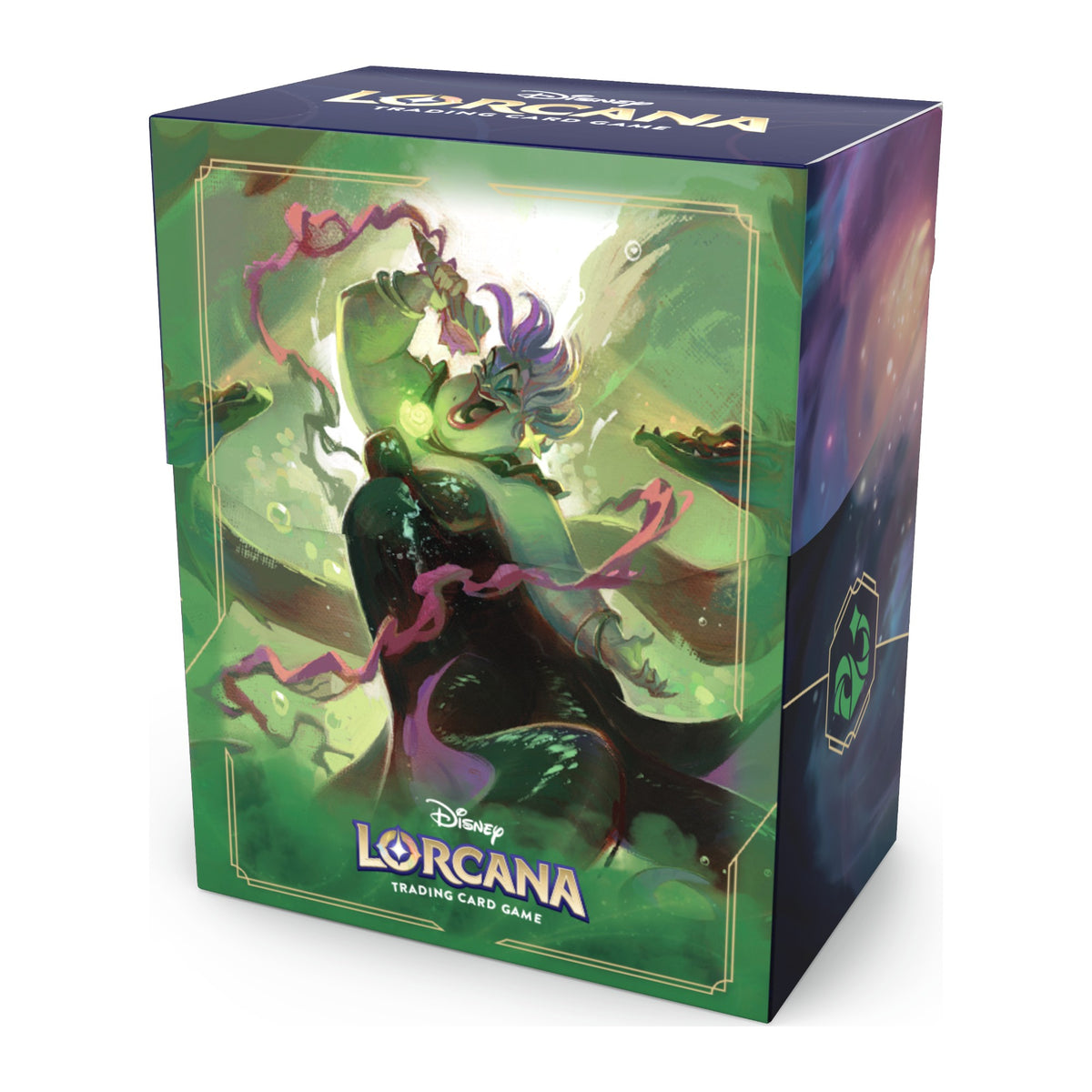Disney Lorcana Archazia's Island Deck Box Ursula Deceiver of All Enchanted em inglês, fora da embalagem, vista da direita