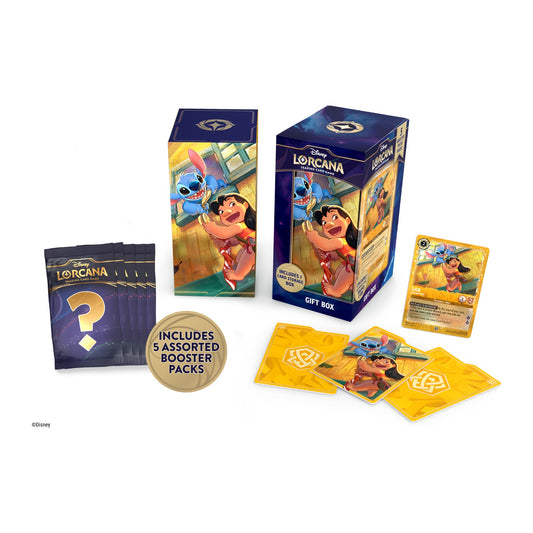 Disney Lorcana Archazia's Island Lilo Gift Box em inglês, conteúdo da caixa