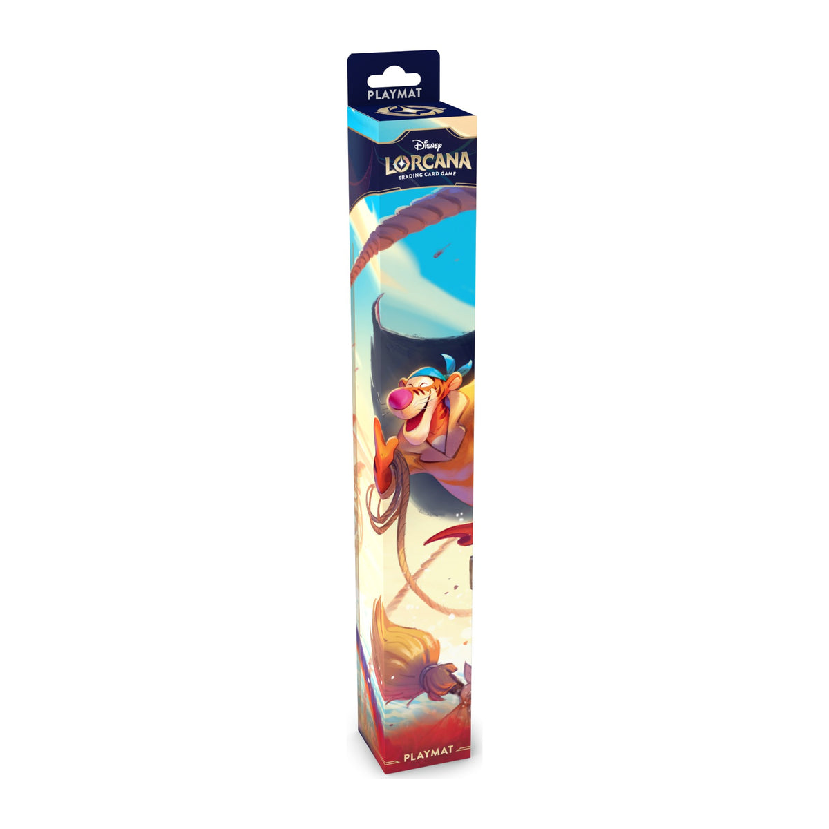 Disney Lorcana Archazia's Island Playmat, arte Tigger, embalagem em tubo vista pela esquerda
