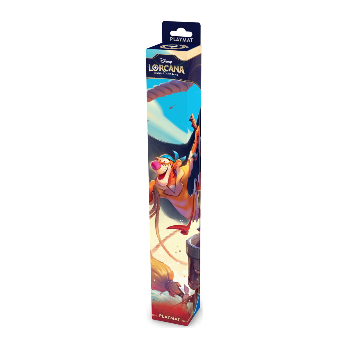 Disney Lorcana Archazia's Island Playmat, arte Tigger, embalagem em tubo vista pela direita