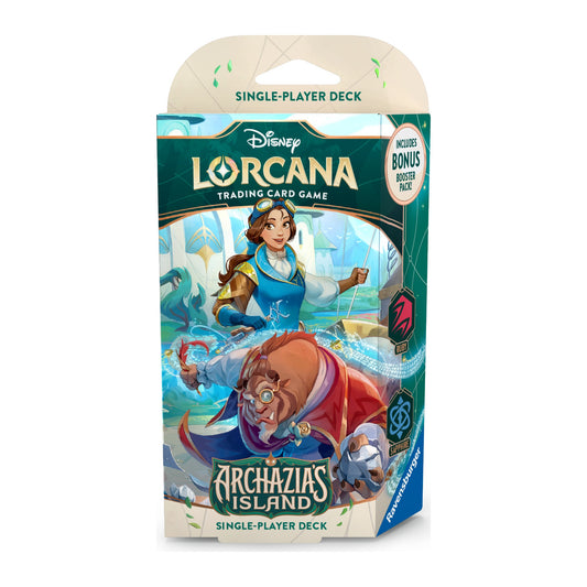 Disney Lorcana Archazia's Island Starter Deck em inglês, deck das tintas Ruby e Sapphire