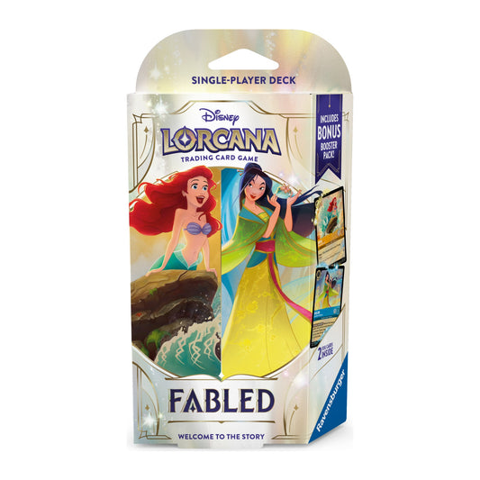Disney Lorcana Fabled Starter Deck em inglês, deck das tintas Amber e Sapphire