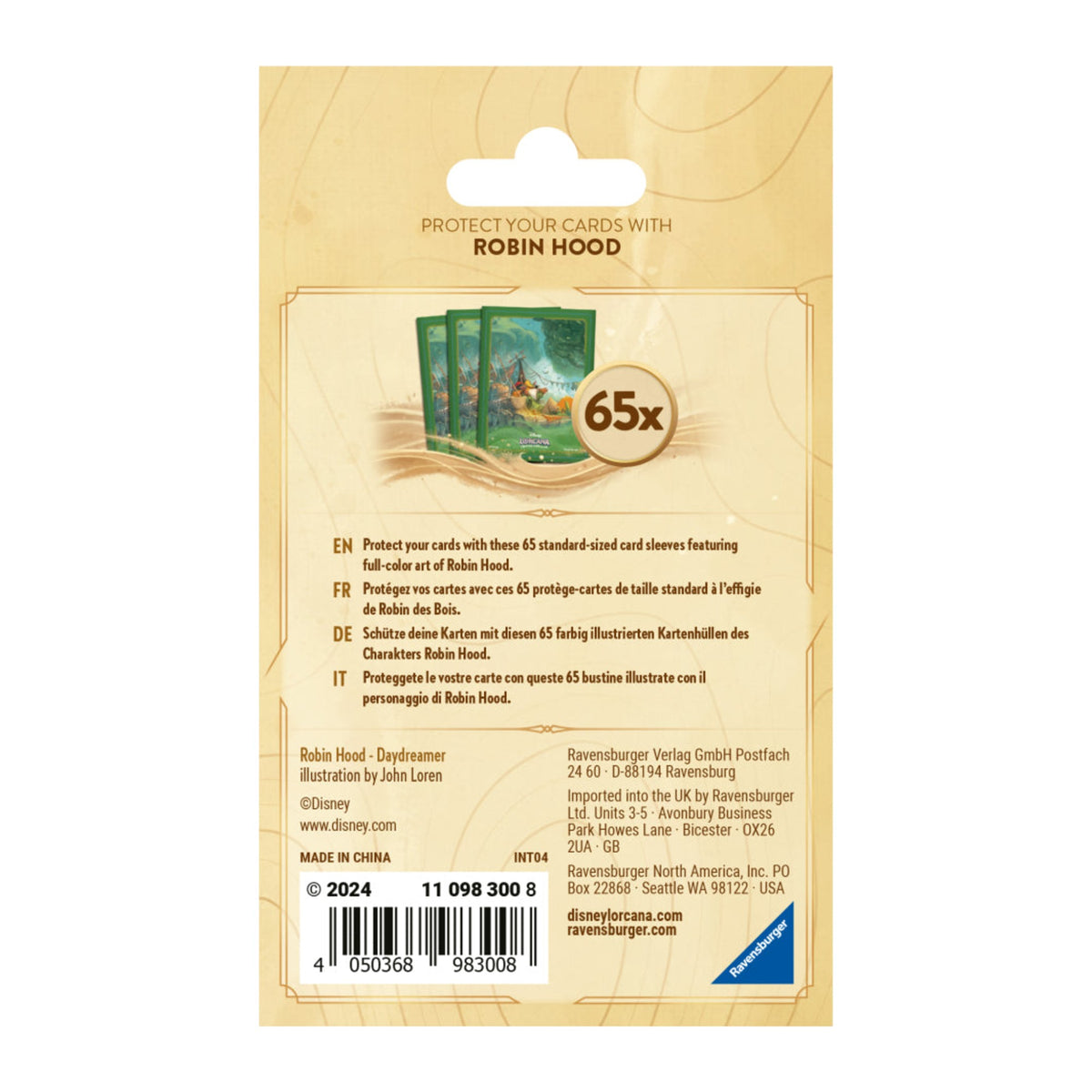 Disney Lorcana Robin Hood Sleeves, verso da embalagem