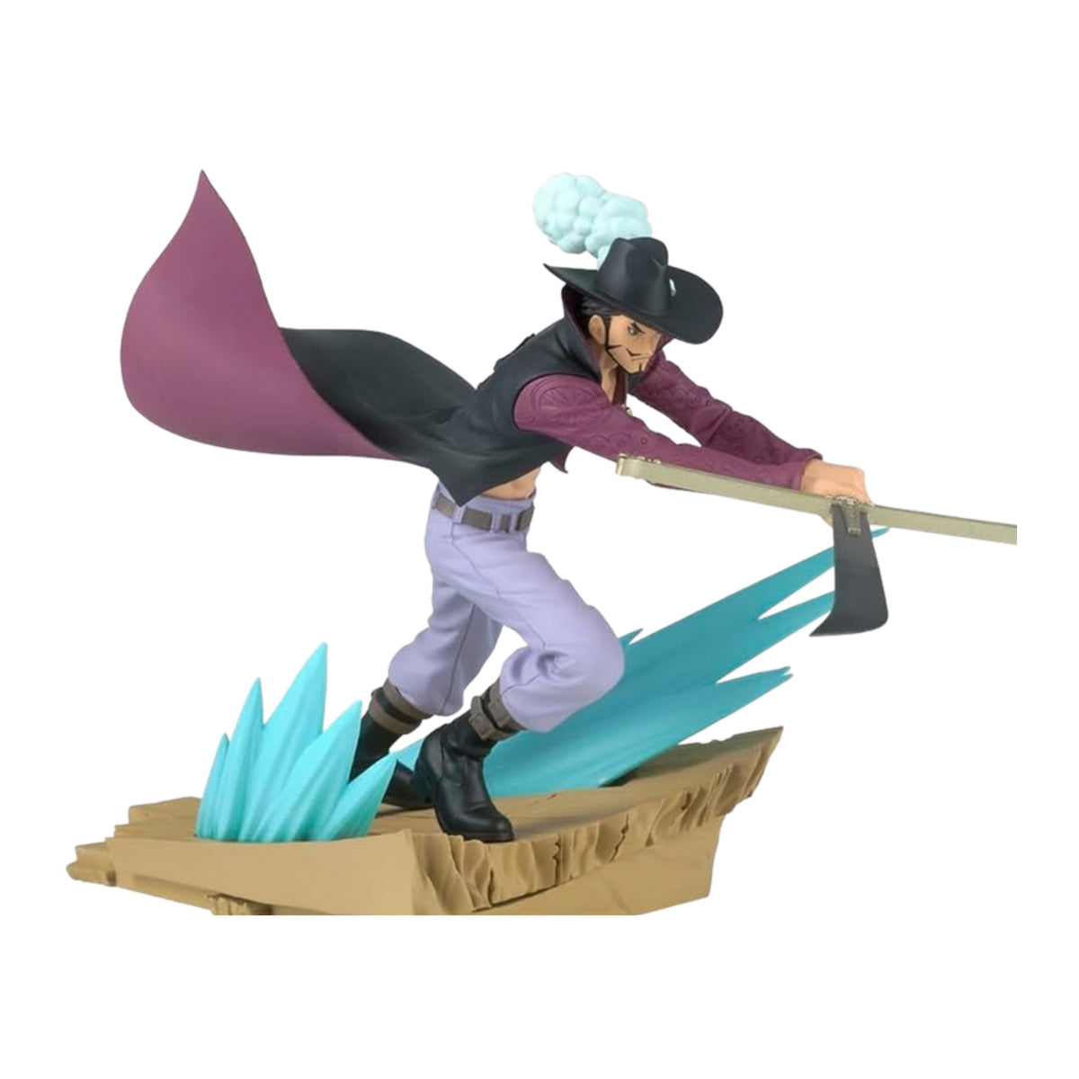Figura Dracule Mihawk Senkozekkei 12 cm de One Piece, vista de frente com base de efeitos