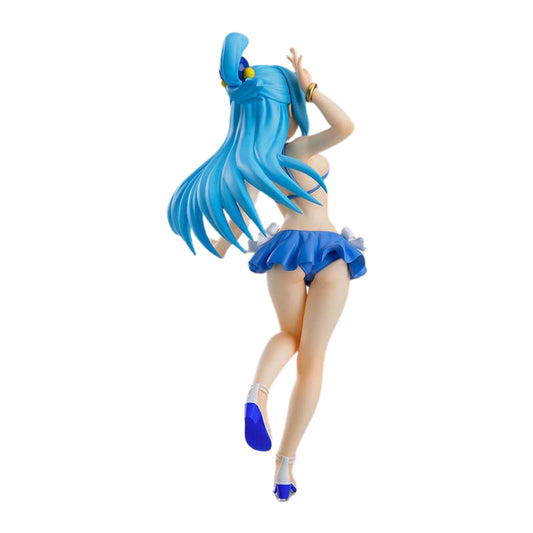 Figura Aqua em fato de banho Pop Up Parade 18 cm de KonoSuba, vista de três quartos de costas