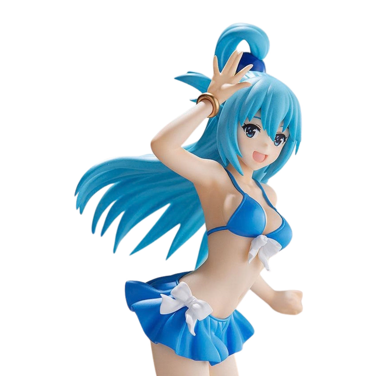 Figura Aqua em fato de banho Pop Up Parade 18 cm de KonoSuba, pormenor do rosto