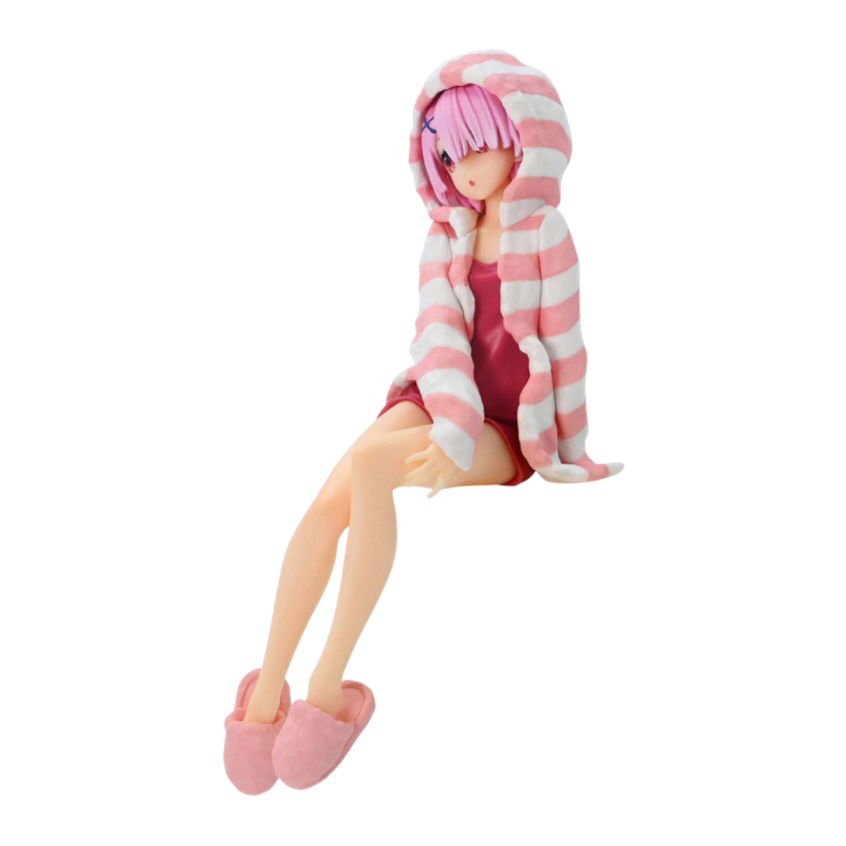 Figura Ram Noodle Stopper com roupa de casa 14 cm de Re:Zero, vista de três quartos