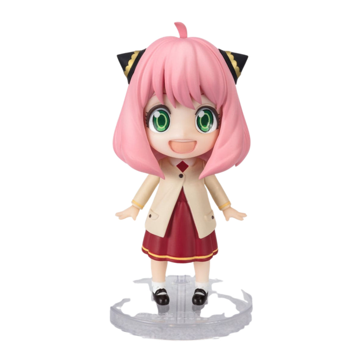 Figura Anya Forger Figuarts mini com roupa Odekeke 8 cm de Spy x Family, vista de frente de braços abertos com base