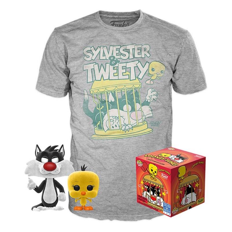 Set figure POP &amp; Tee Looney Tunes Sylvestre and Tweety Flocked Exclusive