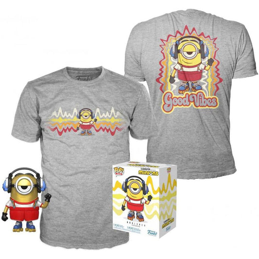 Set figure POP &amp; Tee Minions Roller Skating Stuart Metallic Exclusive
