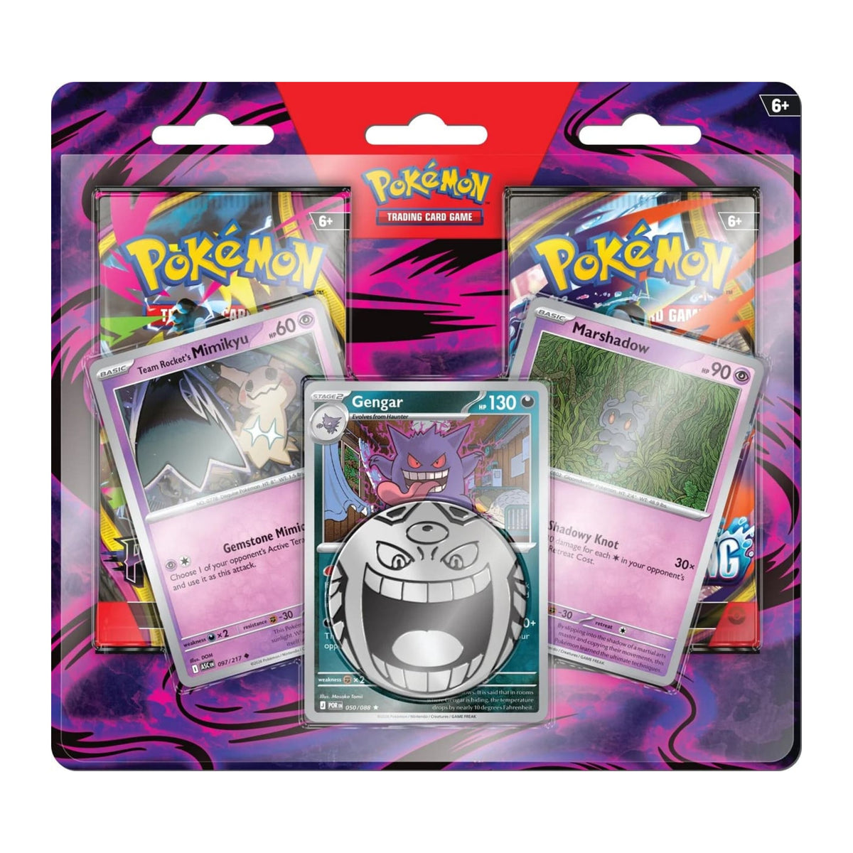 Pokémon Enhanced 2-Pack Blister Gengar, Marshadow e Team Rocket's Mimikyu em inglês, de frente