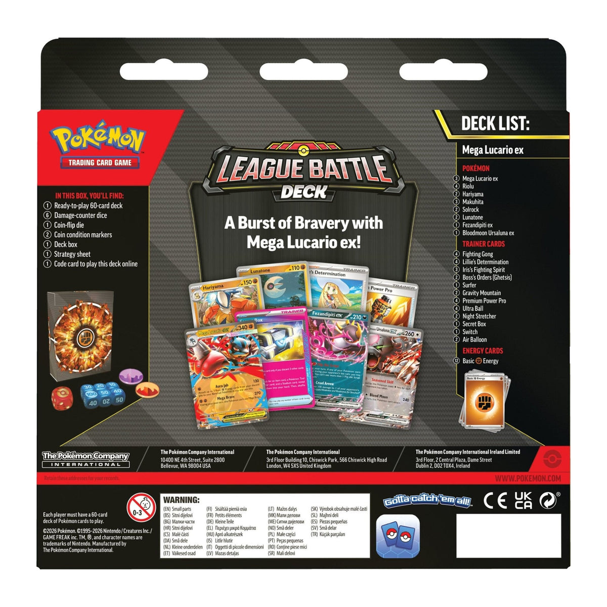 Pokémon League Battle Deck Mega Lucario ex, verso da caixa