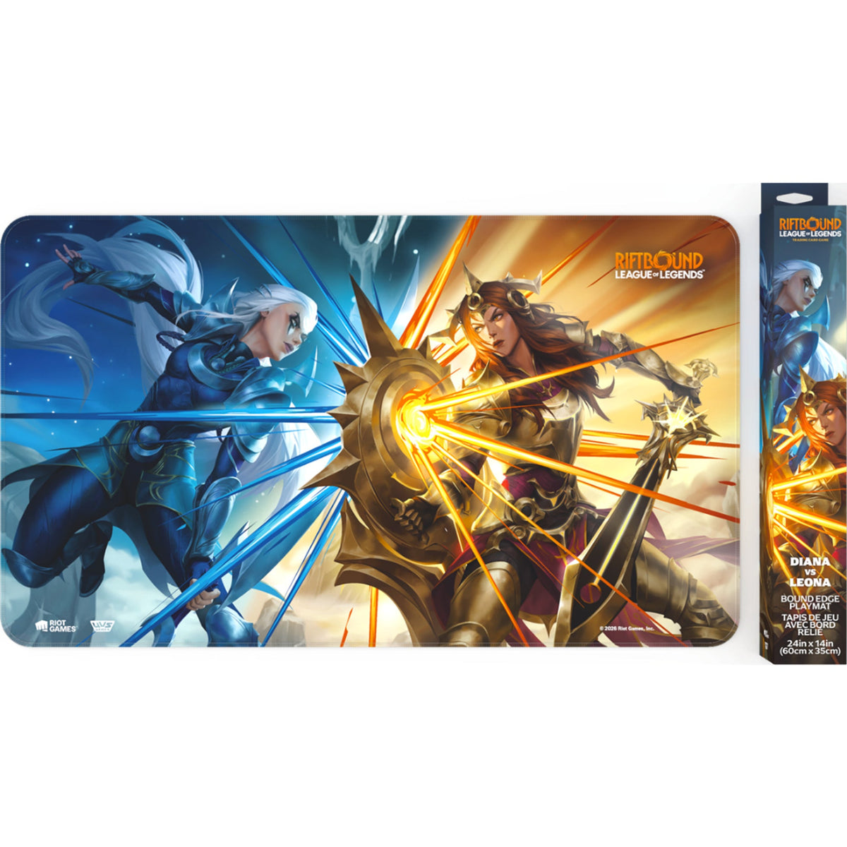 Playmat Riftbound Vendetta, design Diana vs Leona