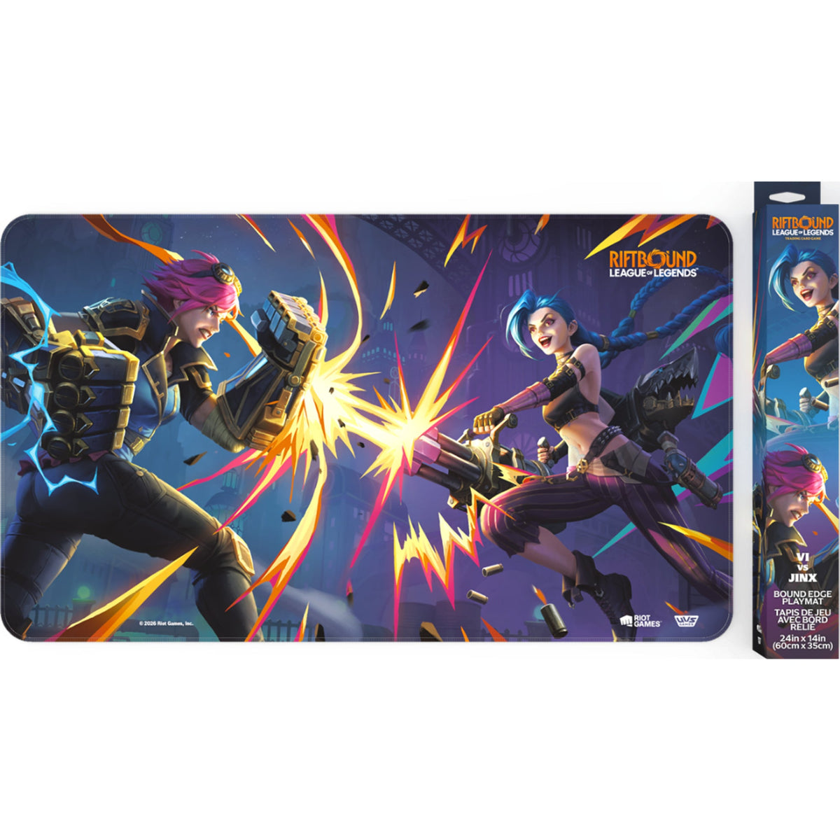 Playmat Riftbound Vendetta, design Vi vs Jinx