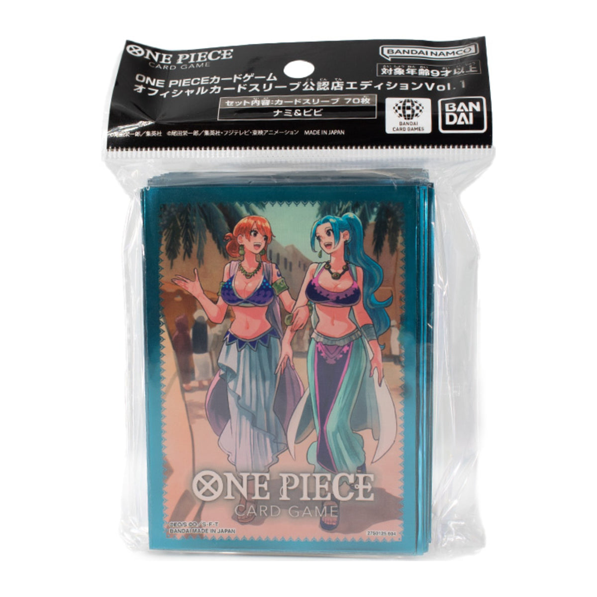 One Piece Card Game Official Sleeves TCG+ Store Edition Vol.1, design Nami & Vivi, na embalagem