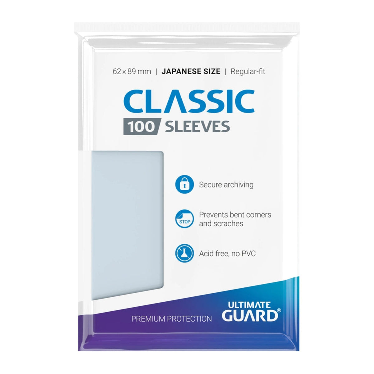 Ultimate Guard Classic Soft Sleeves Transparent (100), embalagem em ângulo