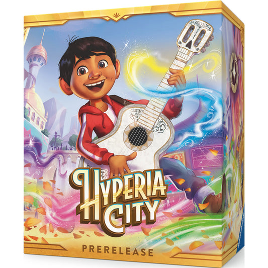 Prerelease Pack Disney Lorcana Hyperia City em inglês, caixa de frente