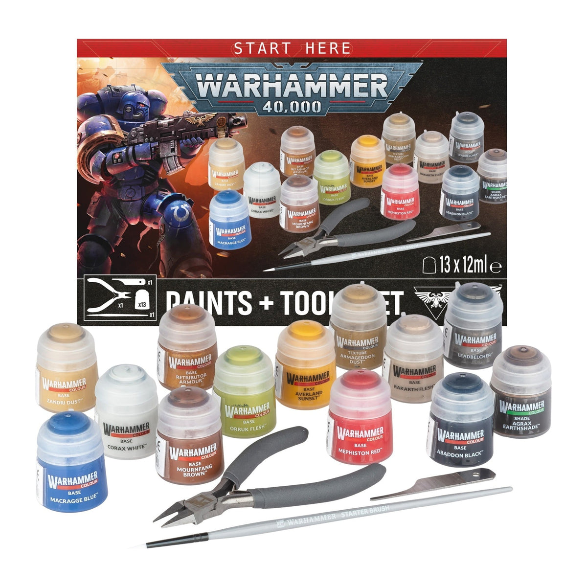 Warhammer 40.000: Paints + Tools Set, caixa e conteúdo