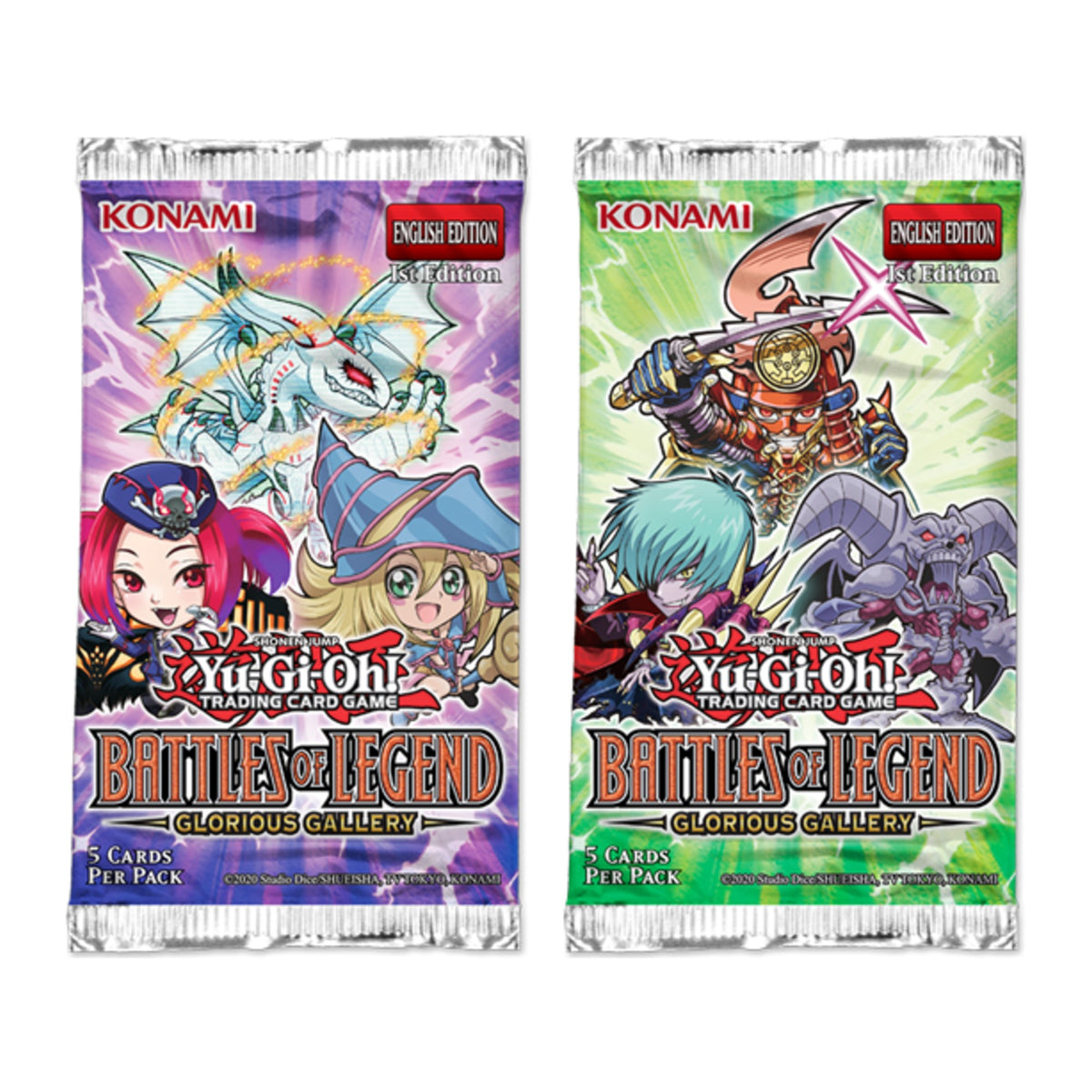 Yu-Gi-Oh! Battles of Legend Glorious Gallery Booster em inglês, duas saquetas com artes diferentes